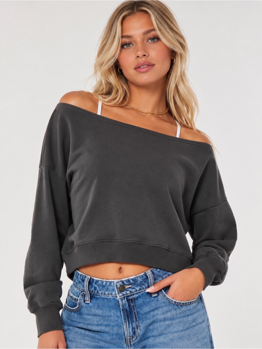 NWT Hollister Soft Dark Gray off shoulder Sweater